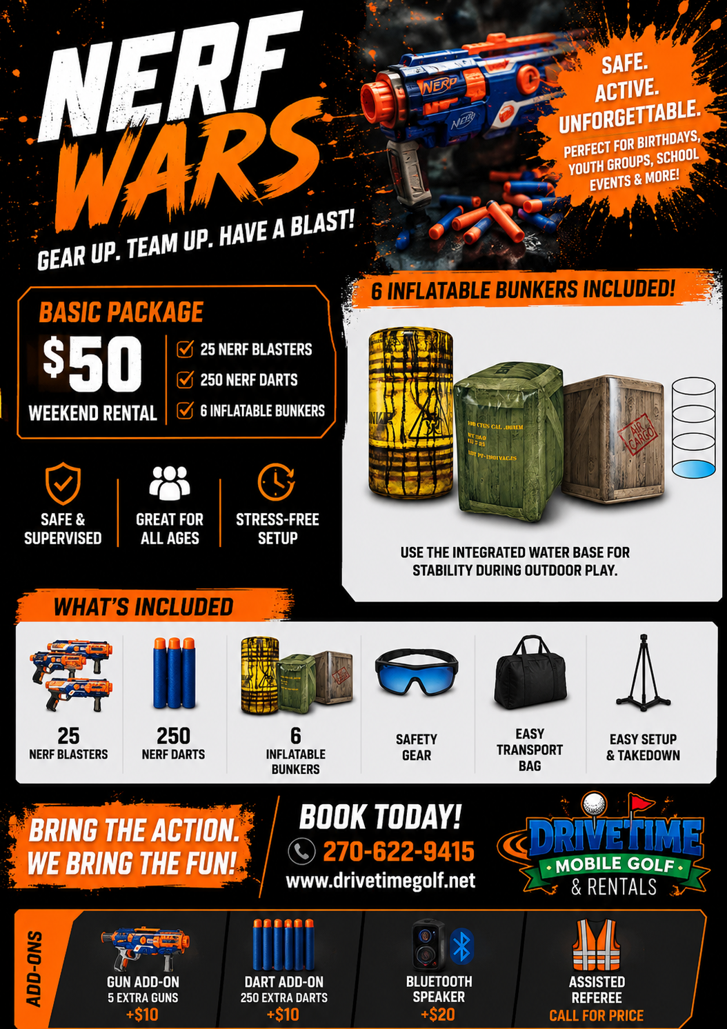 Nerf Wars Basic Package flyer - DriveTime Rentals Bowling Green KY