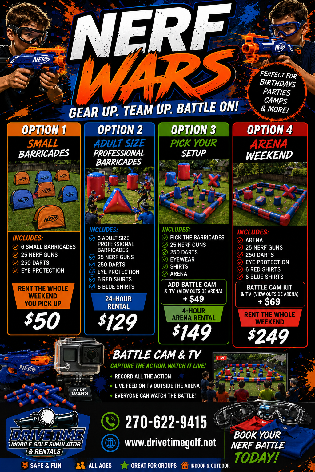 DriveTime Nerf Wars party packages in Bowling Green KY
