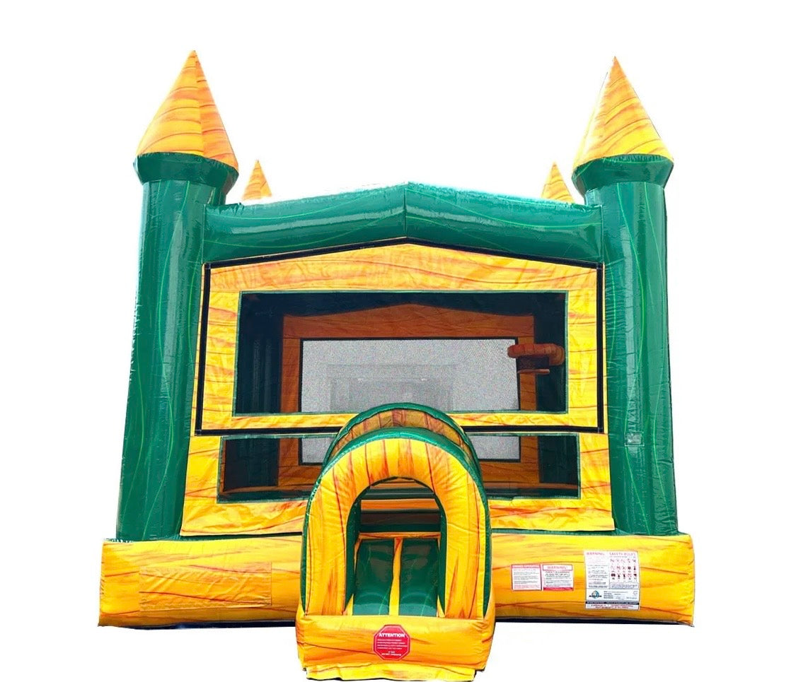 Green and yellow castle bounce house rental in Bowling Green KY